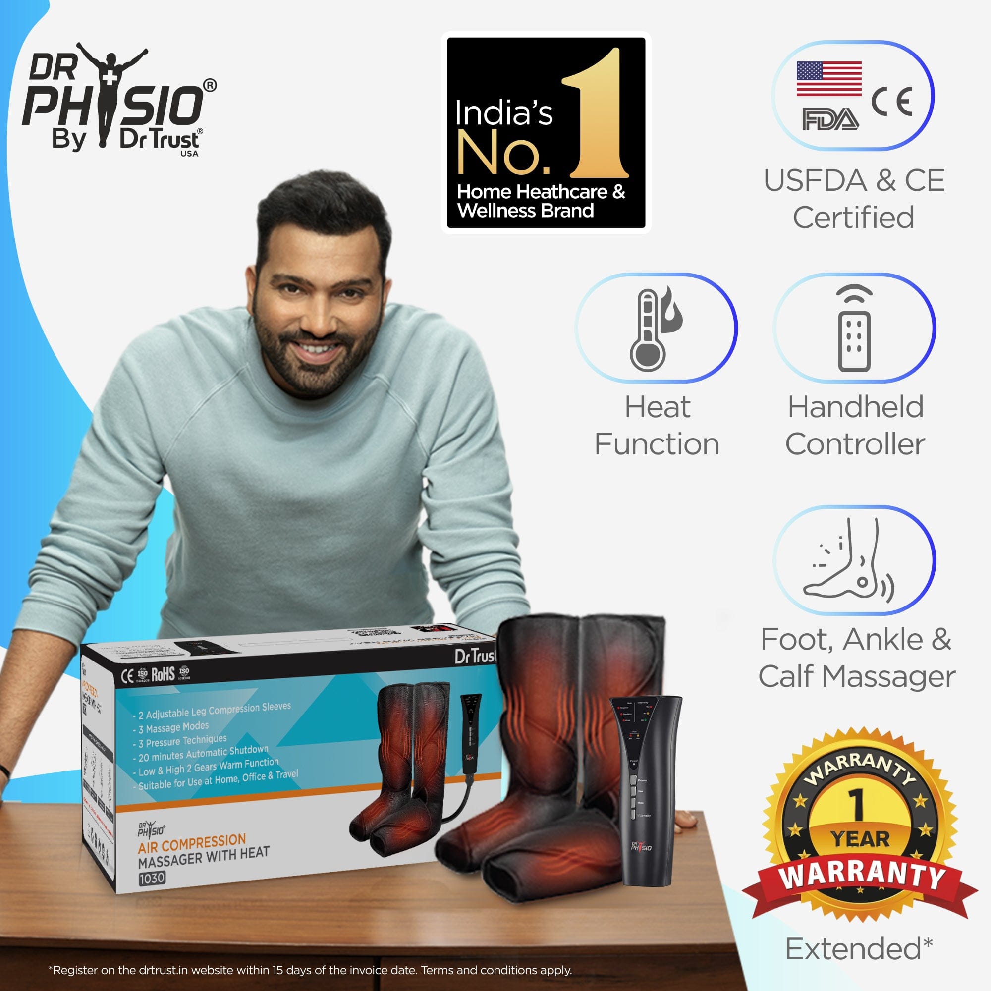 Dr Trust USA foot massager Dr Physio USA Air Compression Massager with Heat DVT Pump 1030