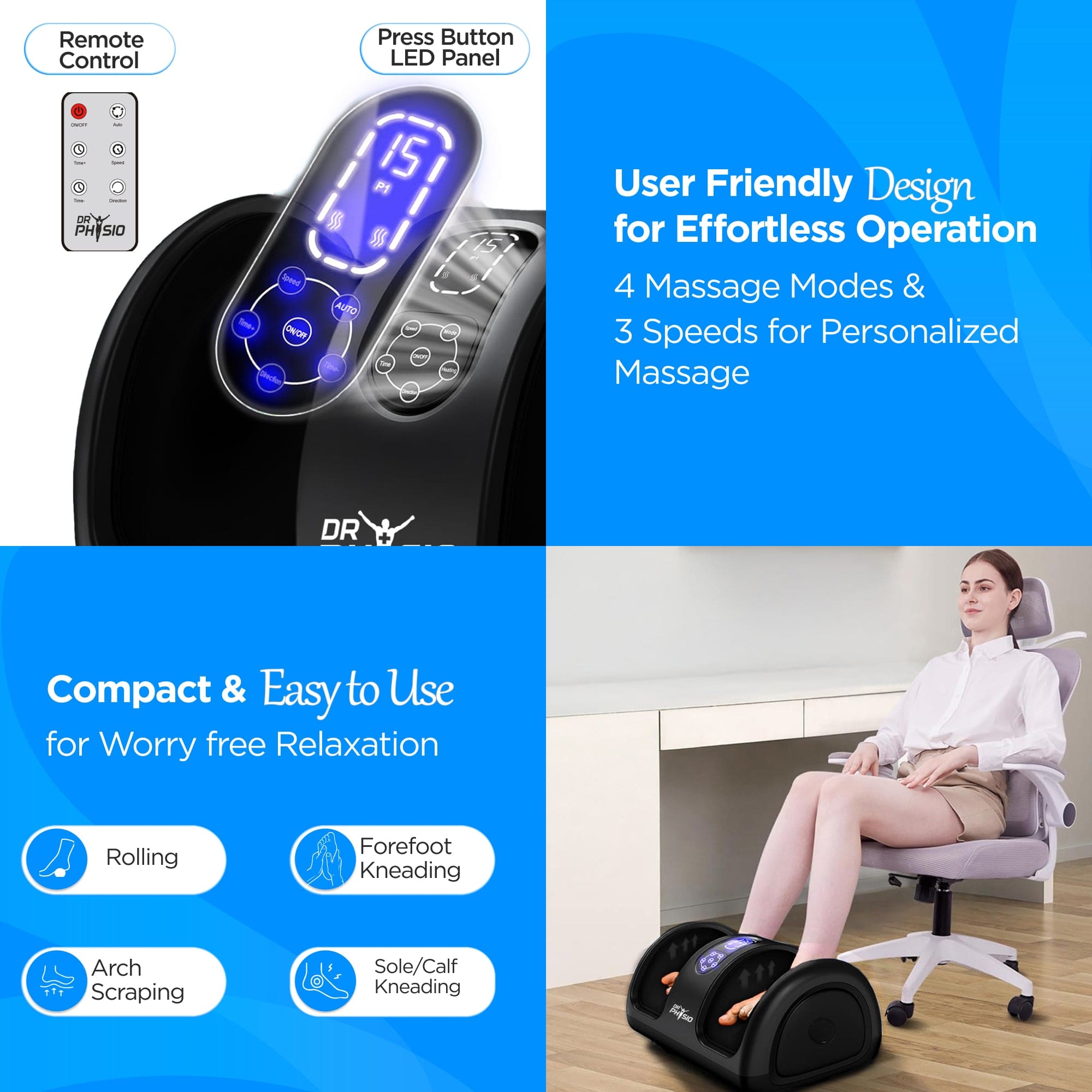 Dr Trust USA foot masager Dr Physio USA Bliss Shiatsu Electric Foot Massage Machine for Tired Muscles Pain Relief, Promotes Blood Circulation Deep Tissue Kneading Massager for Varicose Vein & Plantar Fasciitis Feet Pain 1045