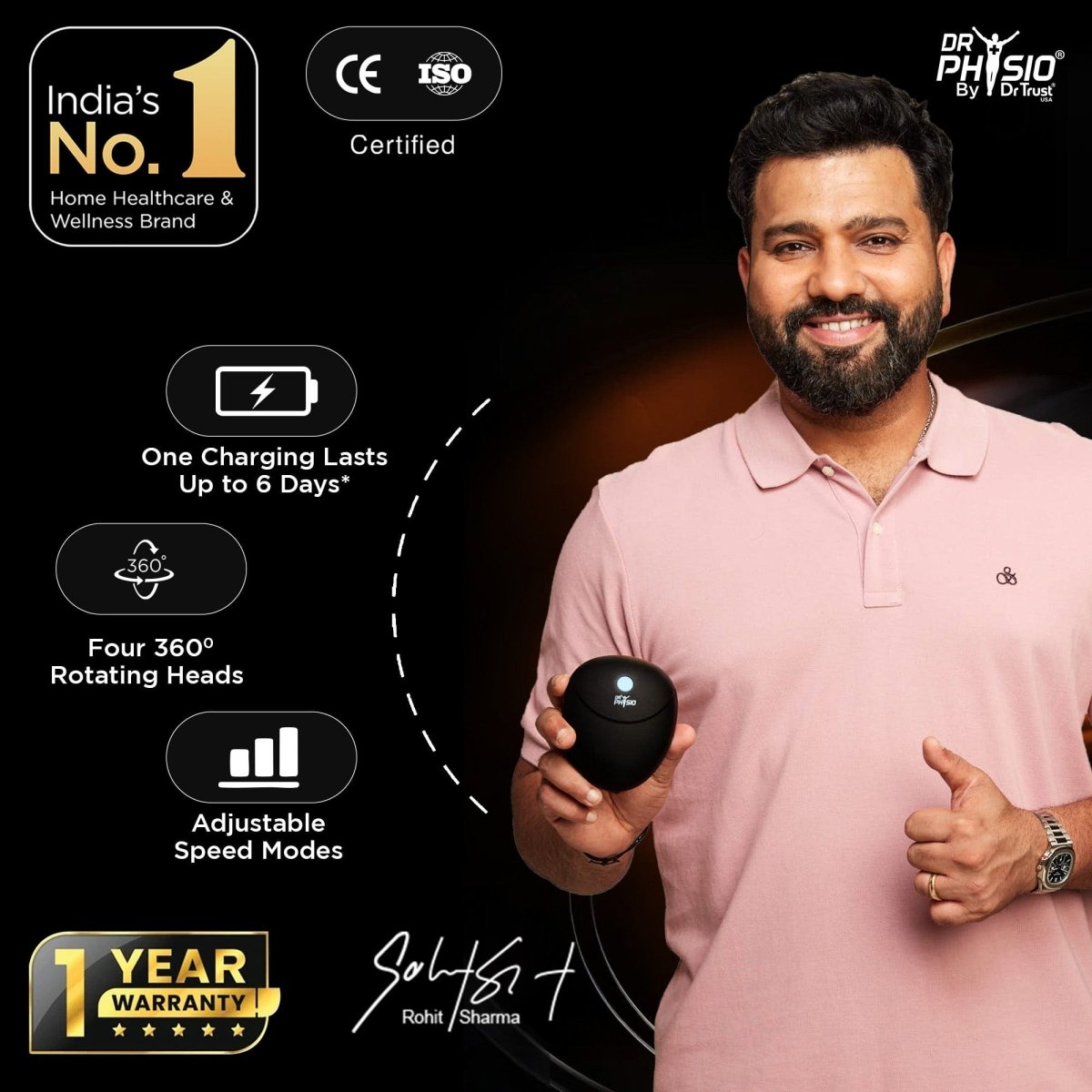 Dr Physio USA Head & Scalp Massager Handheld 1036 (Black)