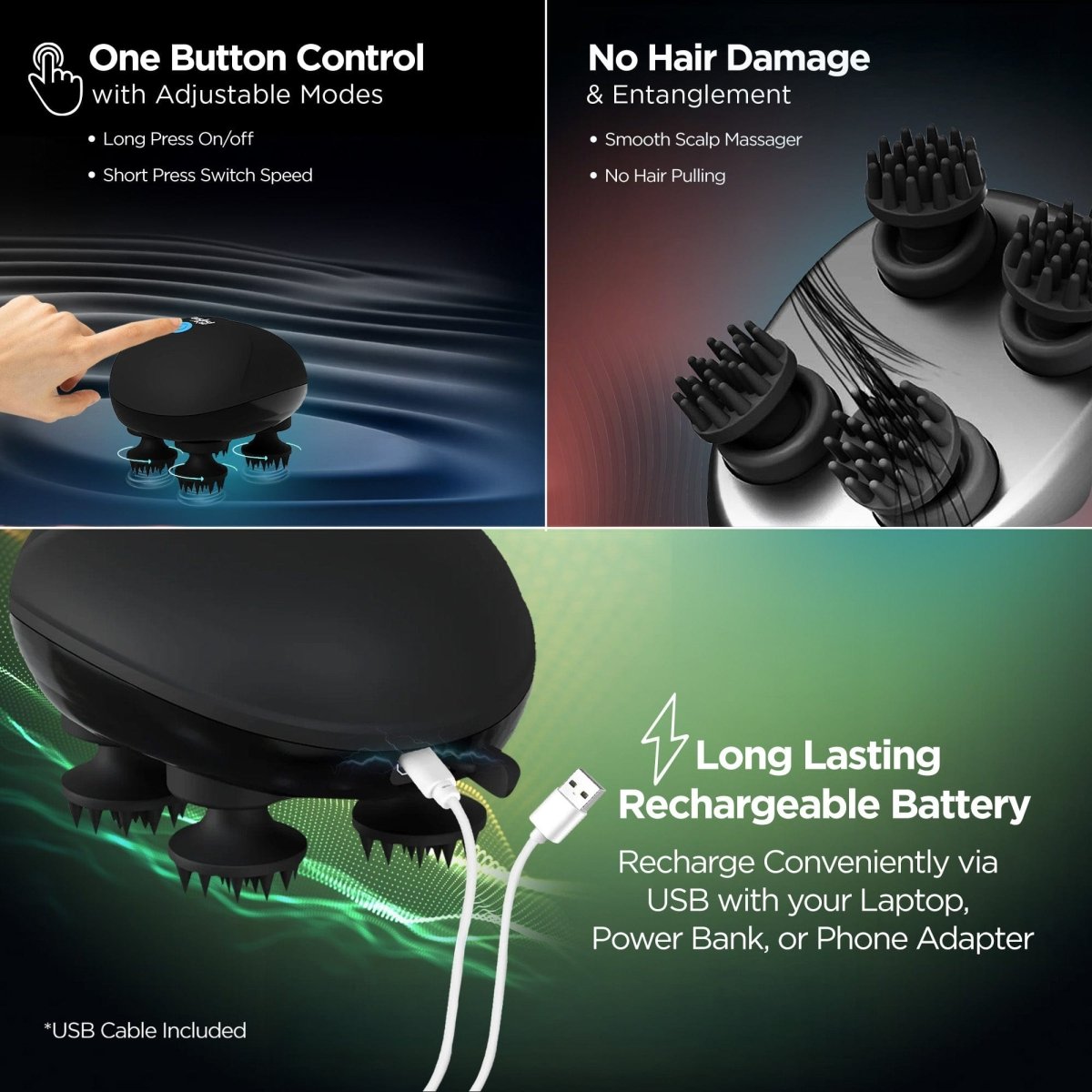 Dr Physio USA Head & Scalp Massager Handheld 1036 (Black)