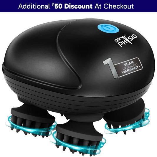Dr Trust USA Massager Dr Physio USA Head & Scalp Massager, Handheld Portable 4 Massage Heads Scratcher with Kneading Points, Rechargeable,3 Speed Modes, Hair Growth, Deep Clean, Stress Relief & Full Body Massage Device 1036 Black