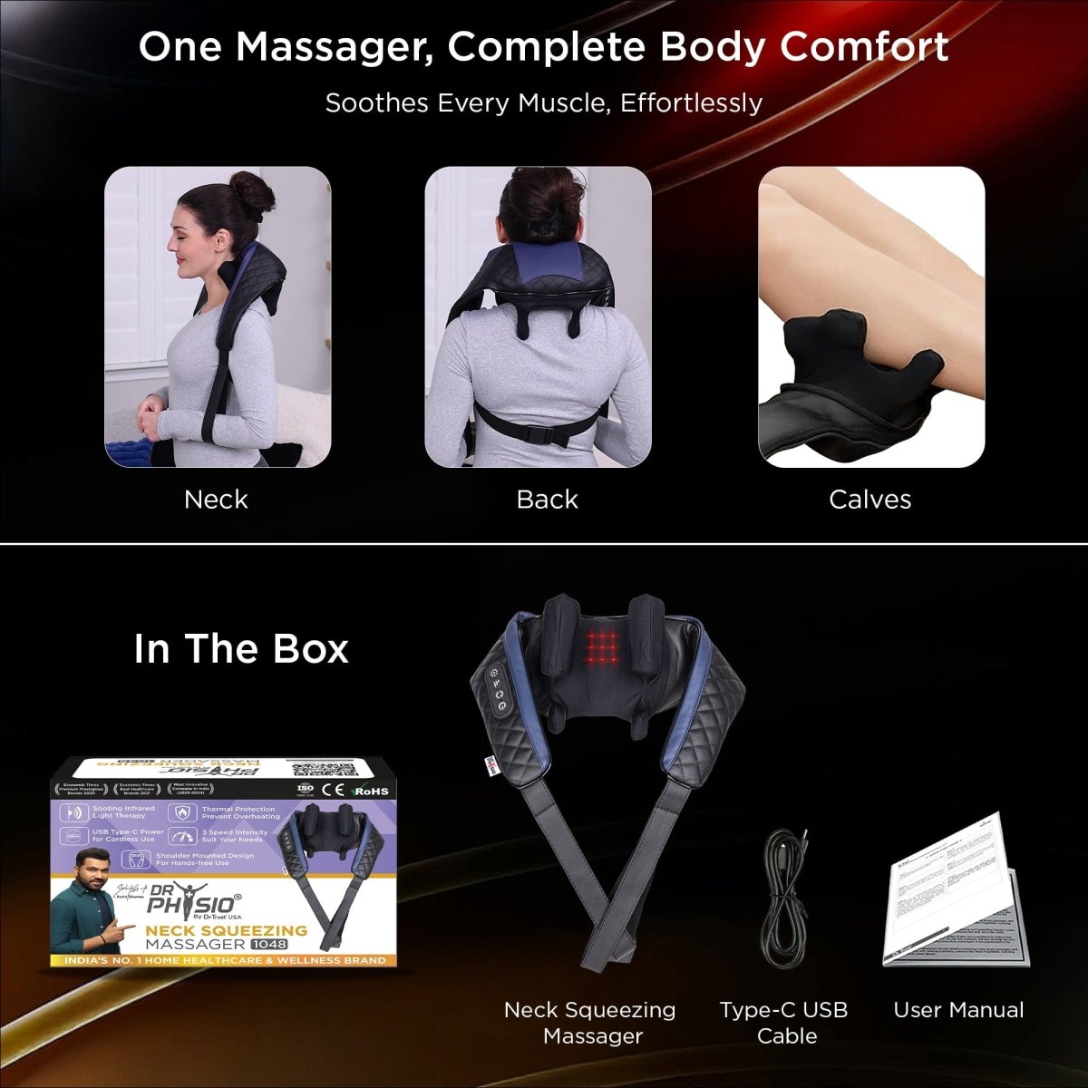 Dr Physio USA Rechargeable Neck, Shoulder & Back Massager 1048