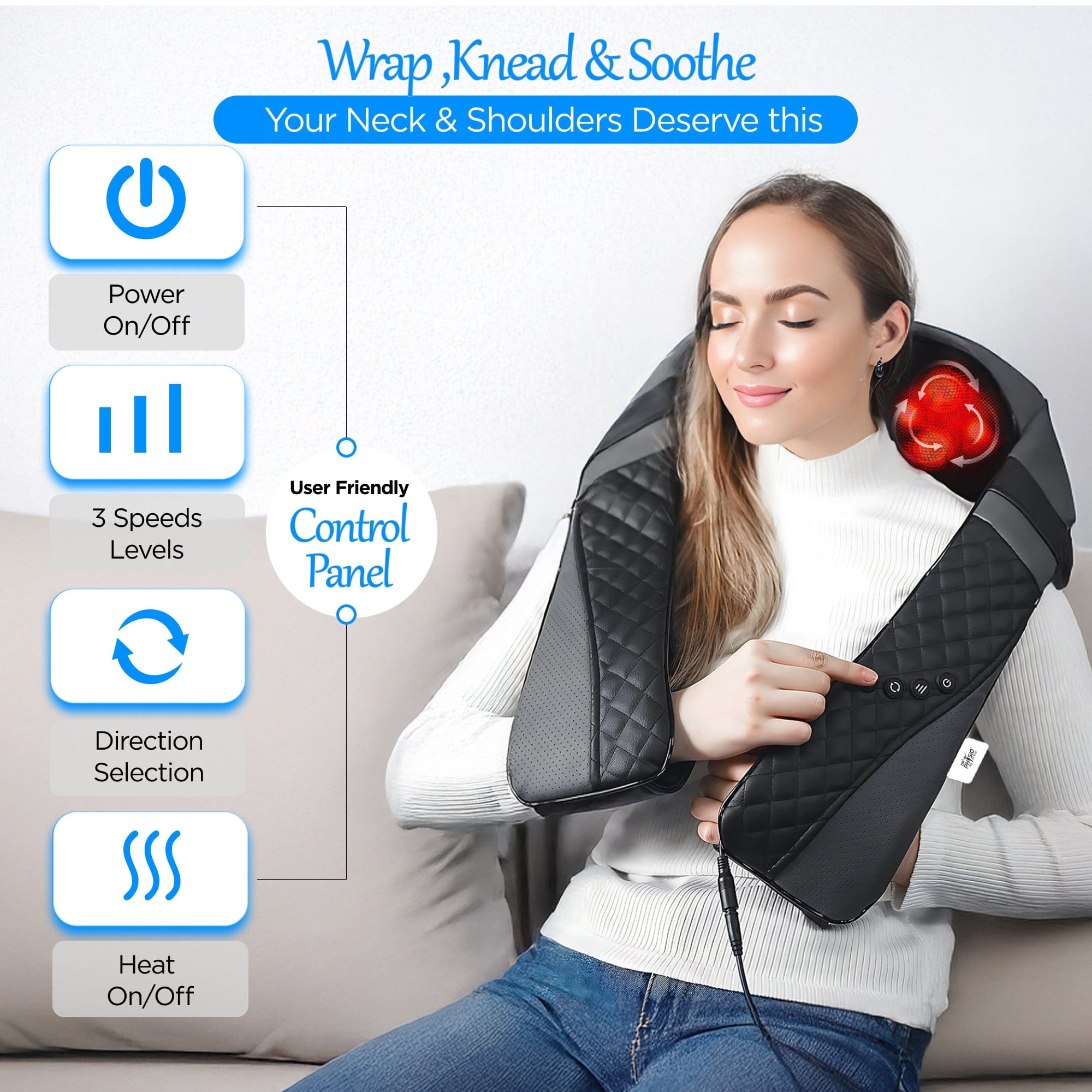 Dr Trust USA Massager Dr Physio USA Shiatsu Neck, Back and Shoulder Massager with Heat, Electric Deep Tissue Kneading Massage for Cervical Spondylosis Muscle Pain Relief 1047