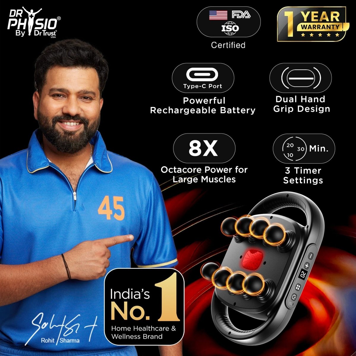 Dr Physio USA Supervolt Octacore 8 Heads Gun Massager 1051