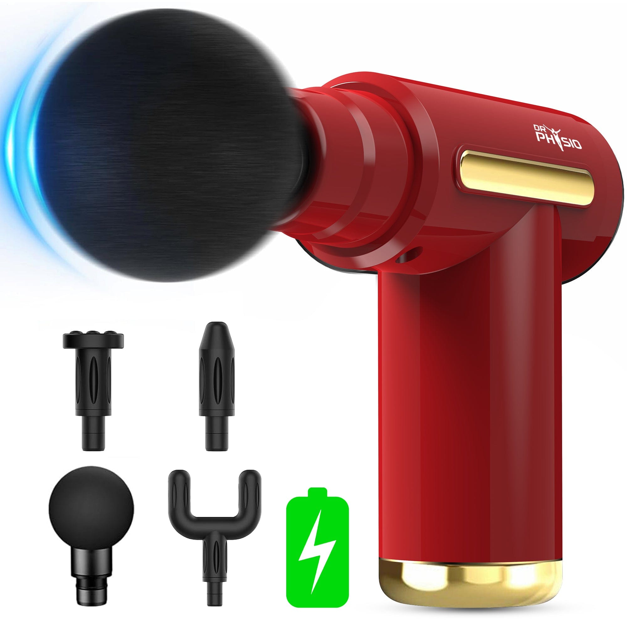 Dr Trust USA Massager Red Dr Physio USA Supervolt X Gun Massager for Muscle Pain Relief, Deep Tissue Percussive Massage Machine Portable Rechargeable with 4 Heads 6 Speed for Men & Women Blaze/Nighthawk 1041