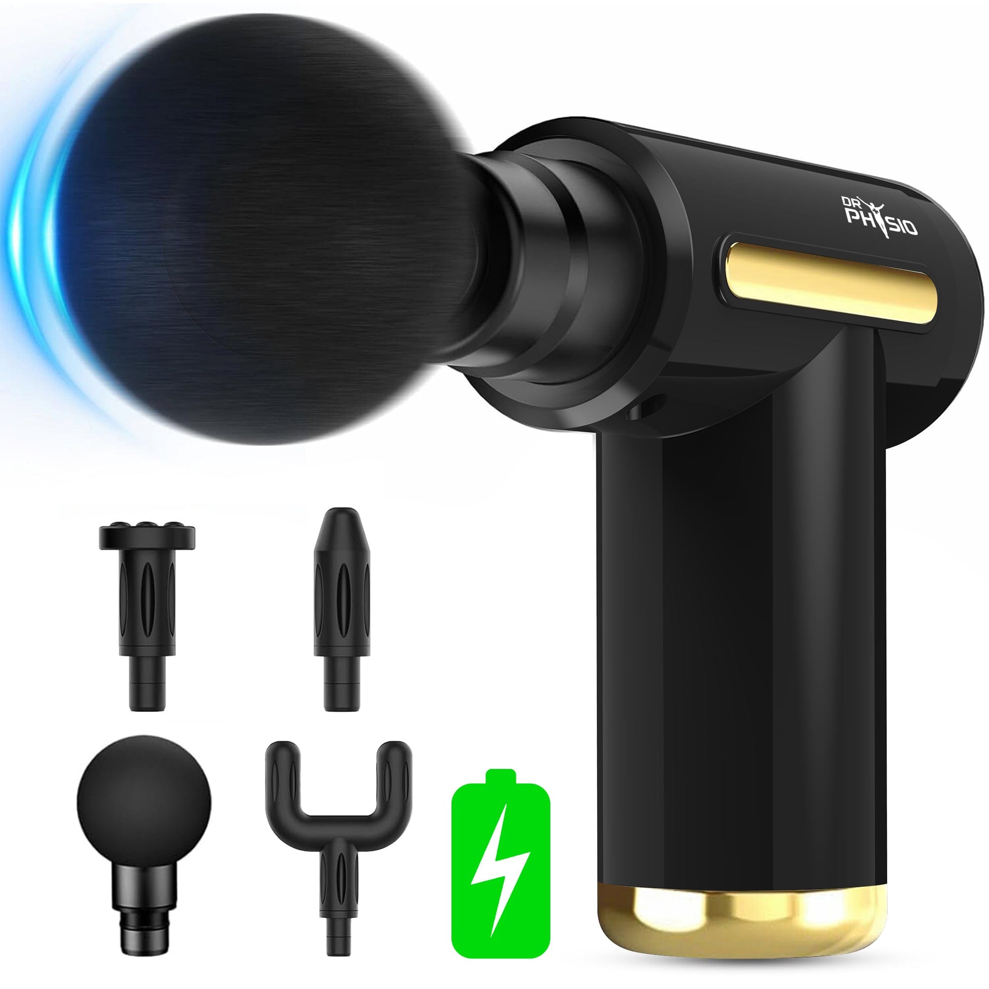 Dr Trust USA Massager Black Dr Physio USA Supervolt X Gun Massager for Muscle Pain Relief, Deep Tissue Percussive Massage Machine Portable Rechargeable with 4 Heads 6 Speed for Men & Women Blaze/Nighthawk 1041