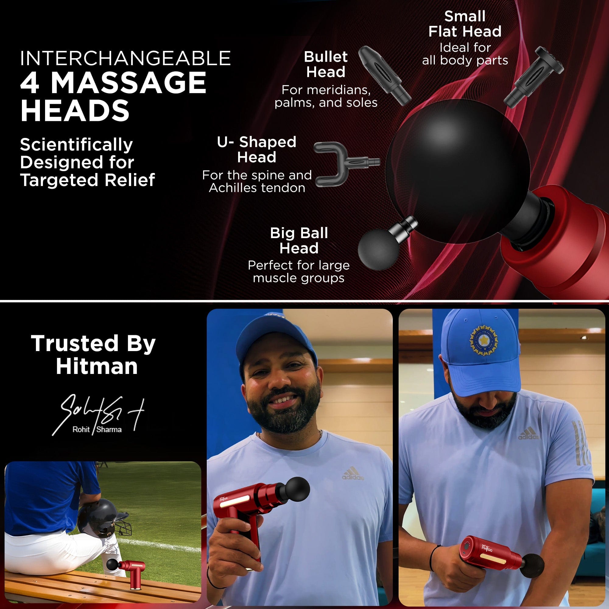 Dr Trust USA Massager Dr Physio USA Supervolt X Gun Massager for Muscle Pain Relief, Deep Tissue Percussive Massage Machine Portable Rechargeable with 4 Heads 6 Speed for Men & Women Blaze/Nighthawk 1041