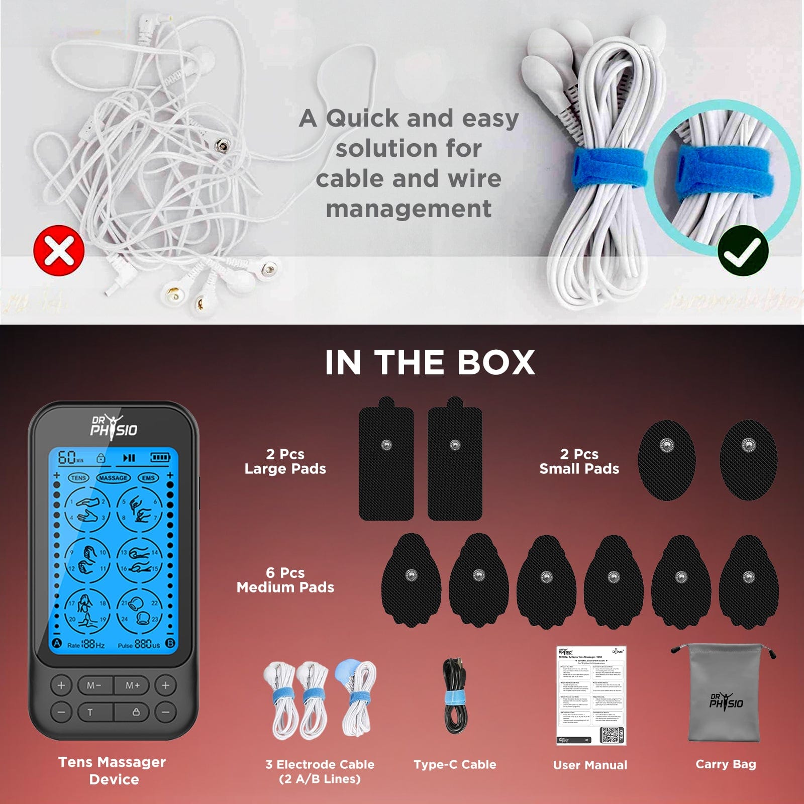 Dr Trust USA Massager Dr Physio USA TENStar Antares Massage Machine with TENS, EMS Modes for Muscle Pain Relief Dual Channel Rechargeable Pulse Impulse Nerve Stimulator Body Massager Device 1050 for Physiotherapy