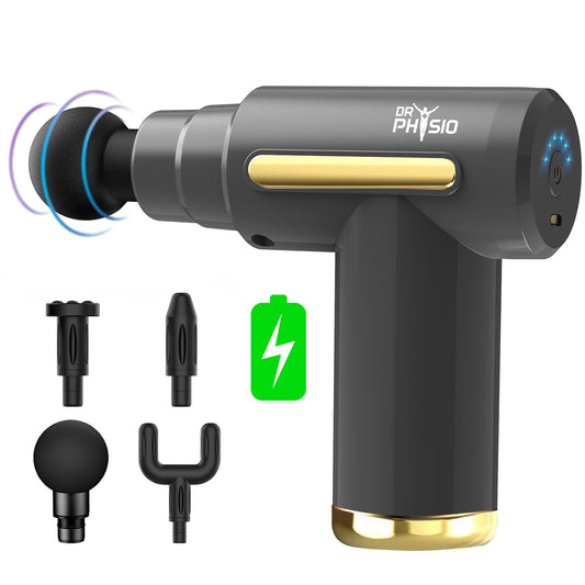 Dr Trust USA Massager Dr Physio USA Vibe Graphite Gun Massager 1038 for Muscle Pain Relief, Deep Tissue Percussive Massage Machine Portable Rechargeable with 4 Heads 6 Speed for Men & Women, Grey