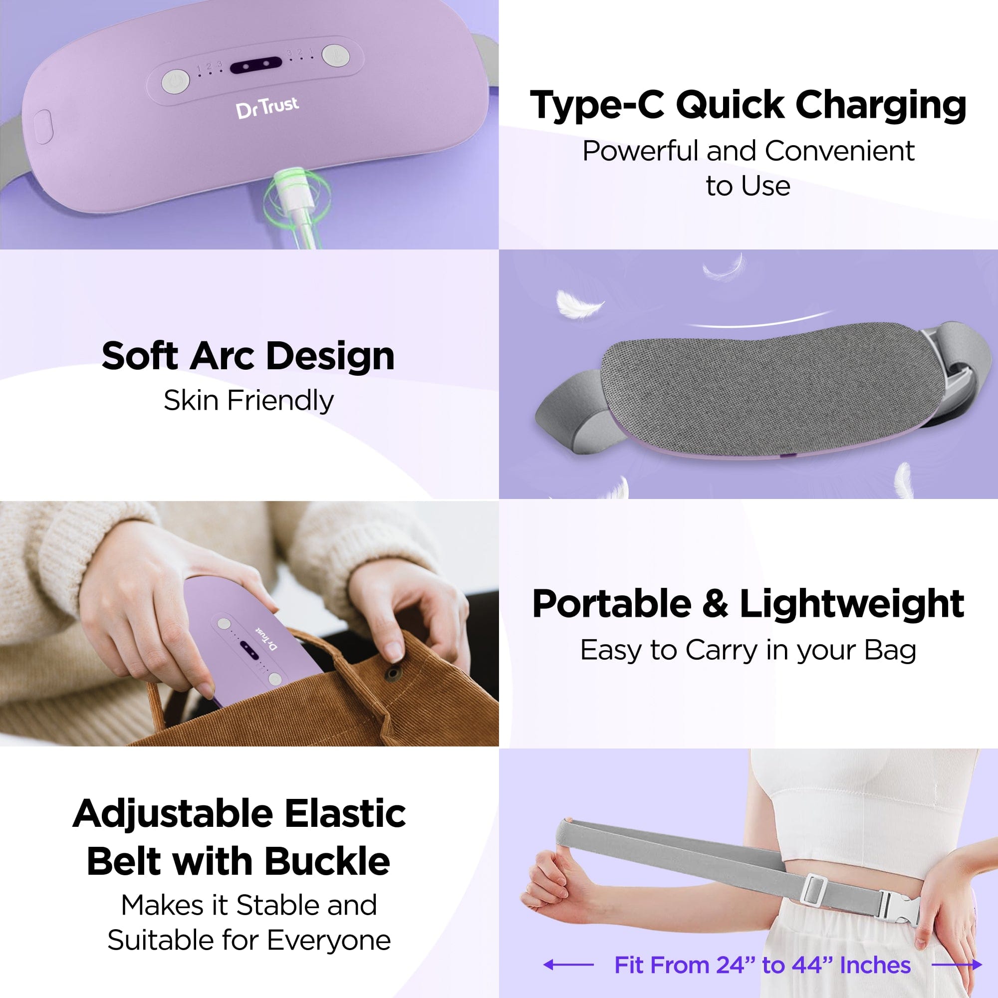 Dr Trust USA Hot Cold Dr Trust Period Cramps Pain Relief Heating & Massage Pad For Women with 3 Temp. & 3 Modes, Portable, Cordless Menstrual, Belly, Back and Stomach Pain Relief Heat Belt 389 with Massager