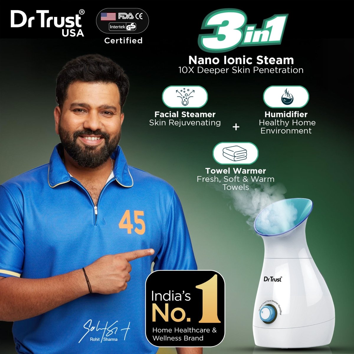Dr Trust USA 3 - in - 1 Nano Ionic Facial Steamer 902 (Blue)