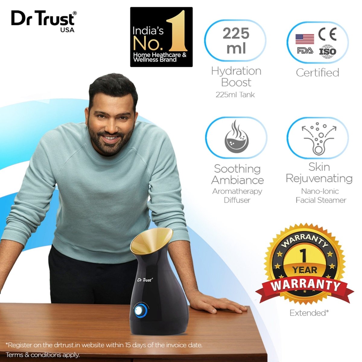 Dr Trust USA 3-in-1 Nano Ionic Facial Steamer 909 (Black)