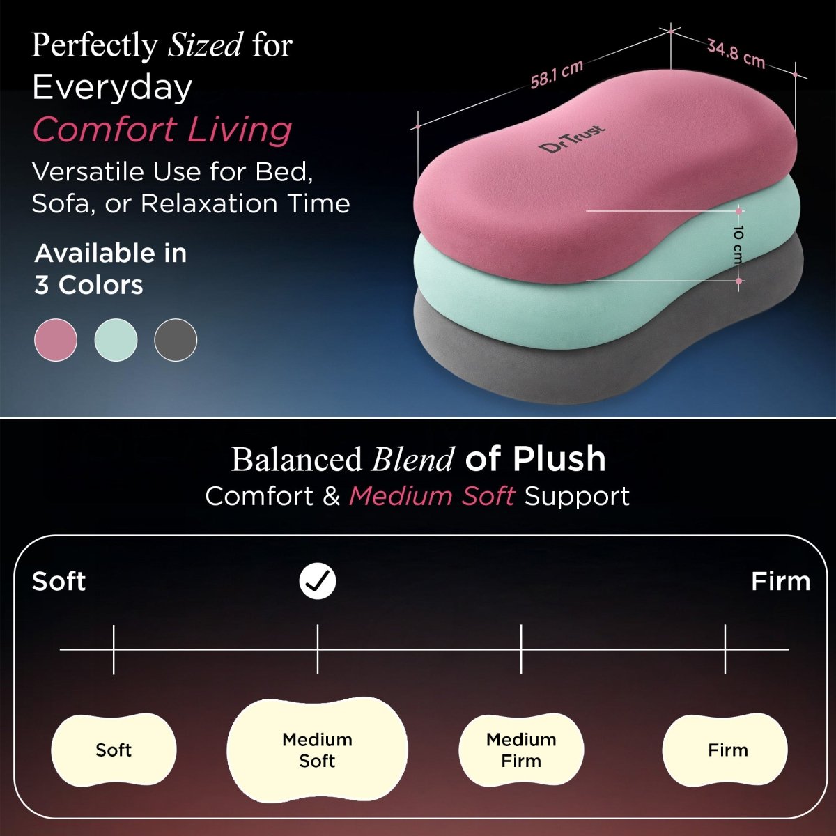Dr Trust USA 3210 Cuddle Pillow – Memory Foam Hug Pillow for Deep Sleep & Relaxation