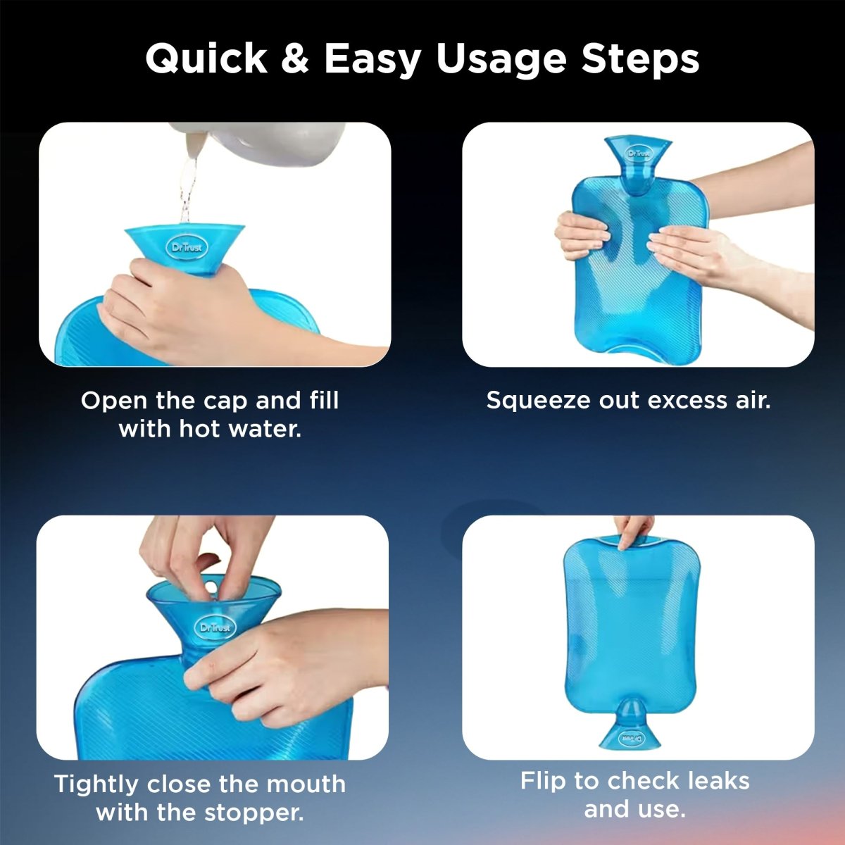 Dr Trust USA 371 Hot Water Bottle for Period Pain Relief, Muscle Cramps, Back Pain, Joint Pain & Winter Warmth BPA - Free PVC Transparent 2L Leak - Proof Hot Water Bag – Pack of 1