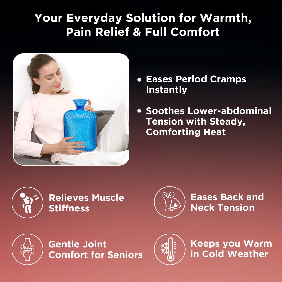 Dr Trust USA 371 Hot Water Bottle for Period Pain Relief, Muscle Cramps, Back Pain, Joint Pain & Winter Warmth BPA - Free PVC Transparent 2L Leak - Proof Hot Water Bag – Pack of 1