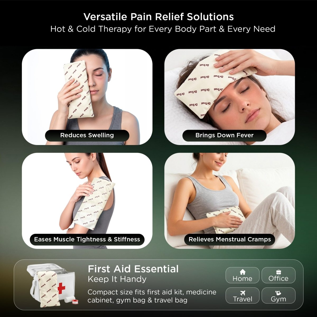 Dr Trust USA 397 Hot and Cold Gel Pack for Fast Pain Relief & Recovery, Reusable Ice Pack for Injuries, Knee, Back, Neck & Shoulder, Flexible, Leak-Proof, Microwavable Heat & Cold Pad (Medium Size)