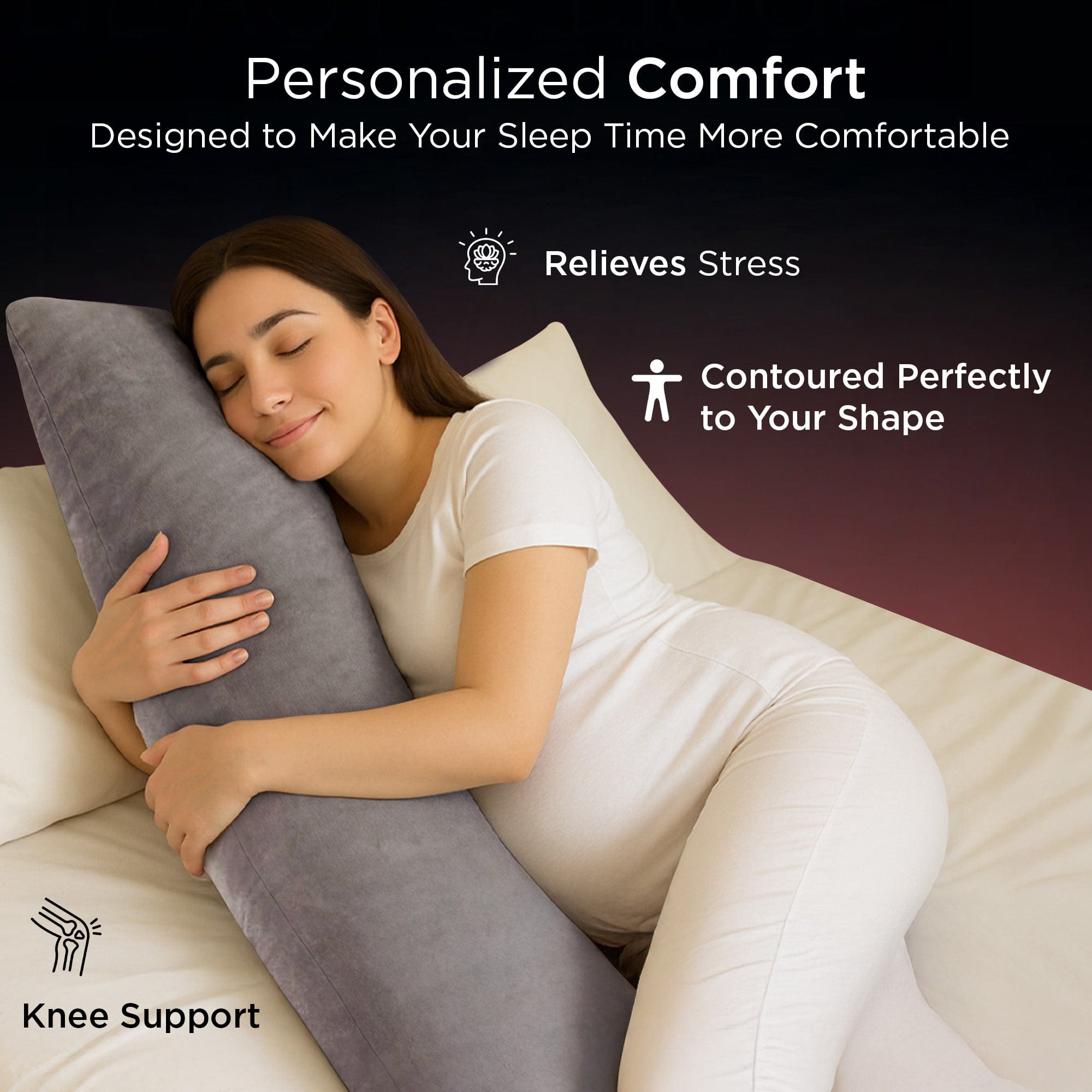 Dr Trust USA Dr Trust USA 398 Yawnicorn Cuddle Pillow for Deep Sleep, Large Full Body Support Microfiber Bed Pillow for Adults and Side Sleeper, Weighted Pillow in Velvet Cover, 53"x16" Inches (L Size, Grey)