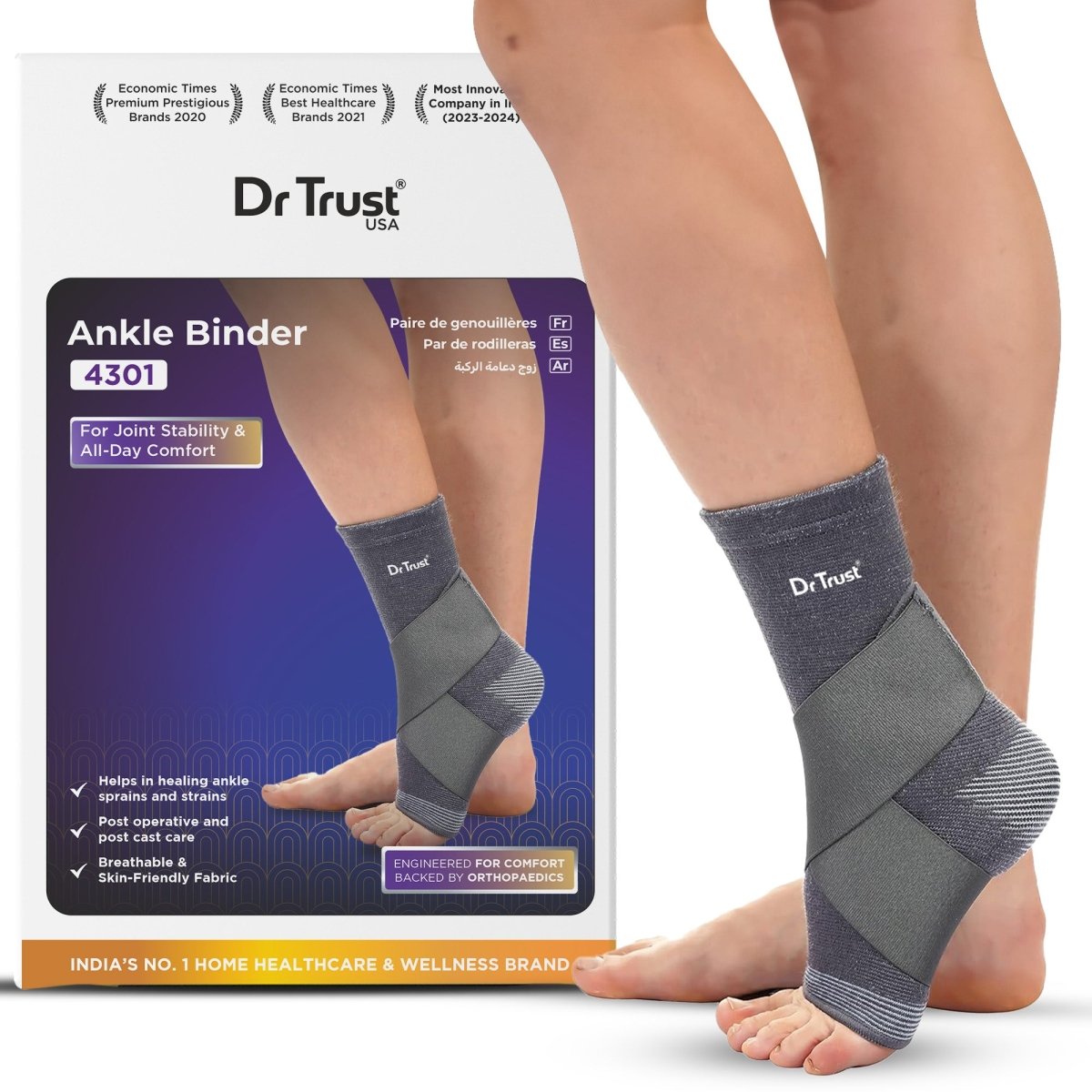 Dr Trust USA 4301 Ankle Binder Support for Men & Women Ankle Brace for Targeted Compression, Pain Relief & Stability, Comfortable Fit Ankle Support for Sprain, Strain, Preventive Care, Overuse Ankle Care