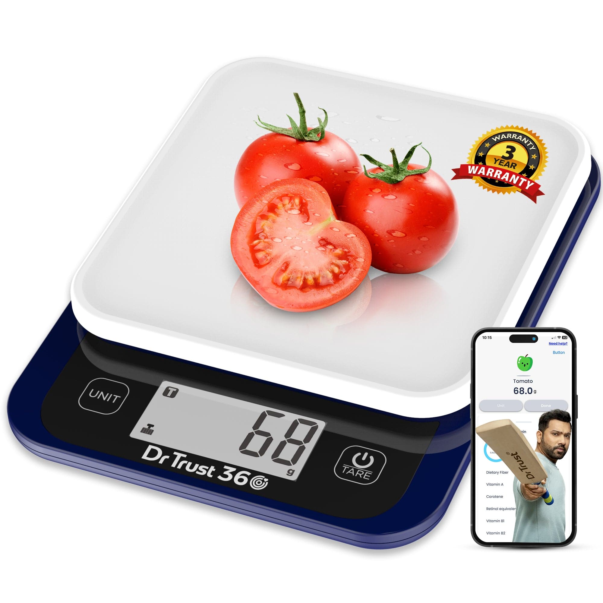 Dr Trust USA kitchen scale Dr Trust USA 530 Smart Nutrition Food Kitchen Scale with App Connectivity Easy Nutrients Tracking and Portion Control for Perfect Cooking & Baking Multipurpose Precision Weighing Machine (1g-5kg) For Healthy Food & Weight Control