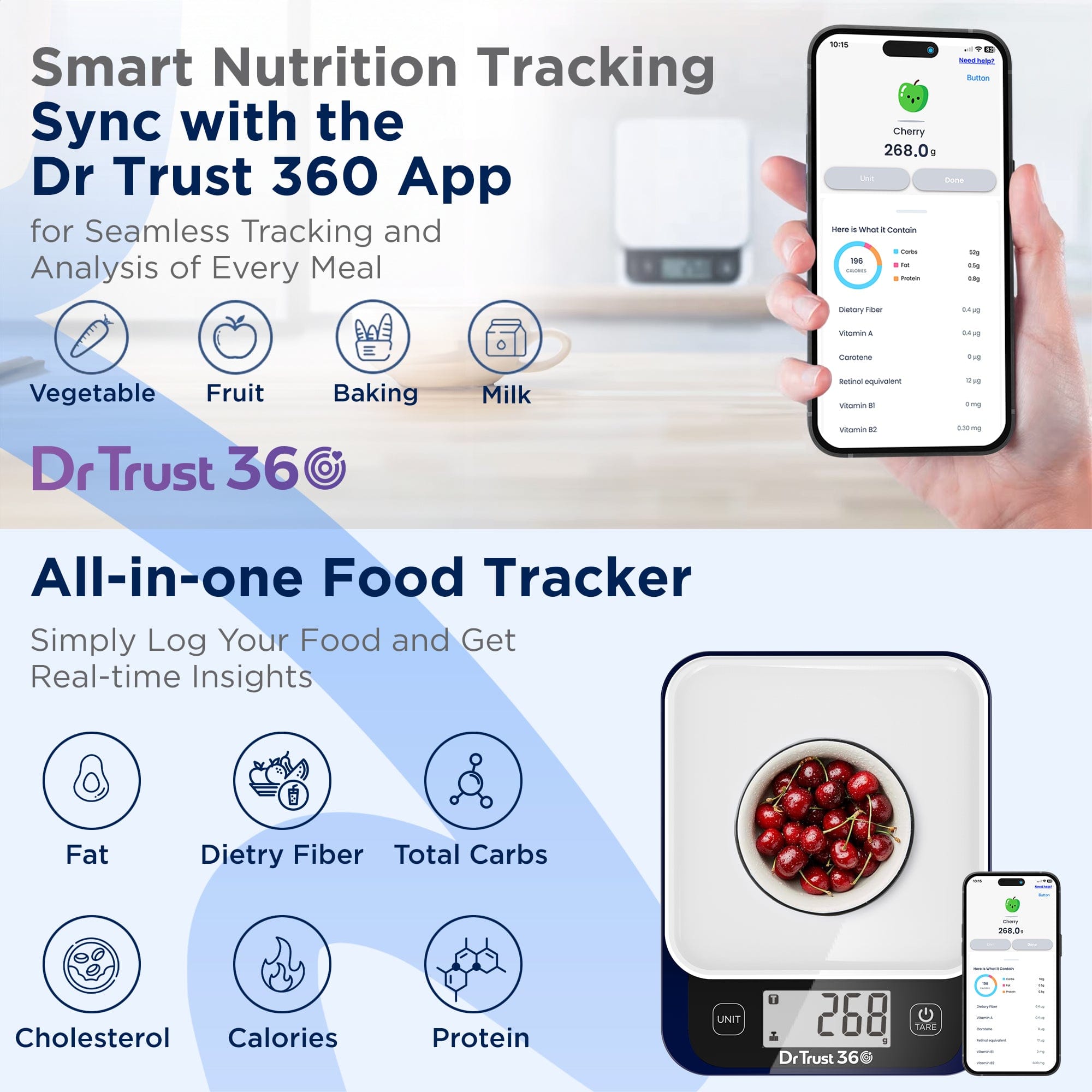 Dr Trust USA kitchen scale Dr Trust USA 530 Smart Nutrition Food Kitchen Scale with App Connectivity Easy Nutrients Tracking and Portion Control for Perfect Cooking & Baking Multipurpose Precision Weighing Machine (1g-5kg) For Healthy Food & Weight Control