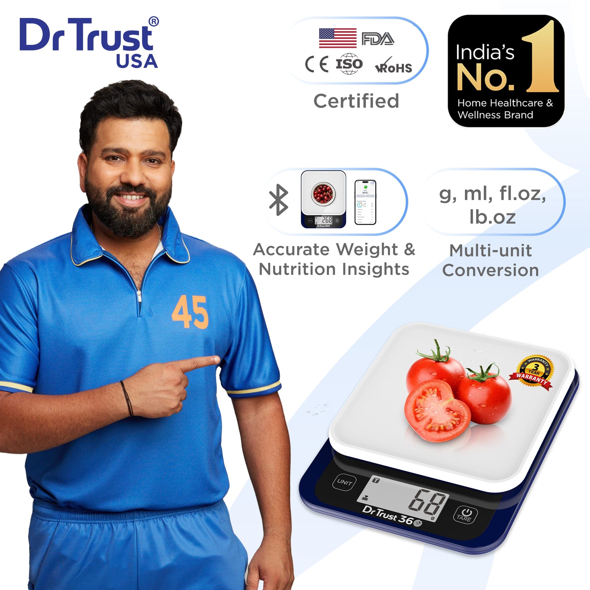Dr Trust USA kitchen scale Dr Trust USA 530 Smart Nutrition Food Kitchen Scale with App Connectivity Easy Nutrients Tracking and Portion Control for Perfect Cooking & Baking Multipurpose Precision Weighing Machine (1g-5kg) For Healthy Food & Weight Control