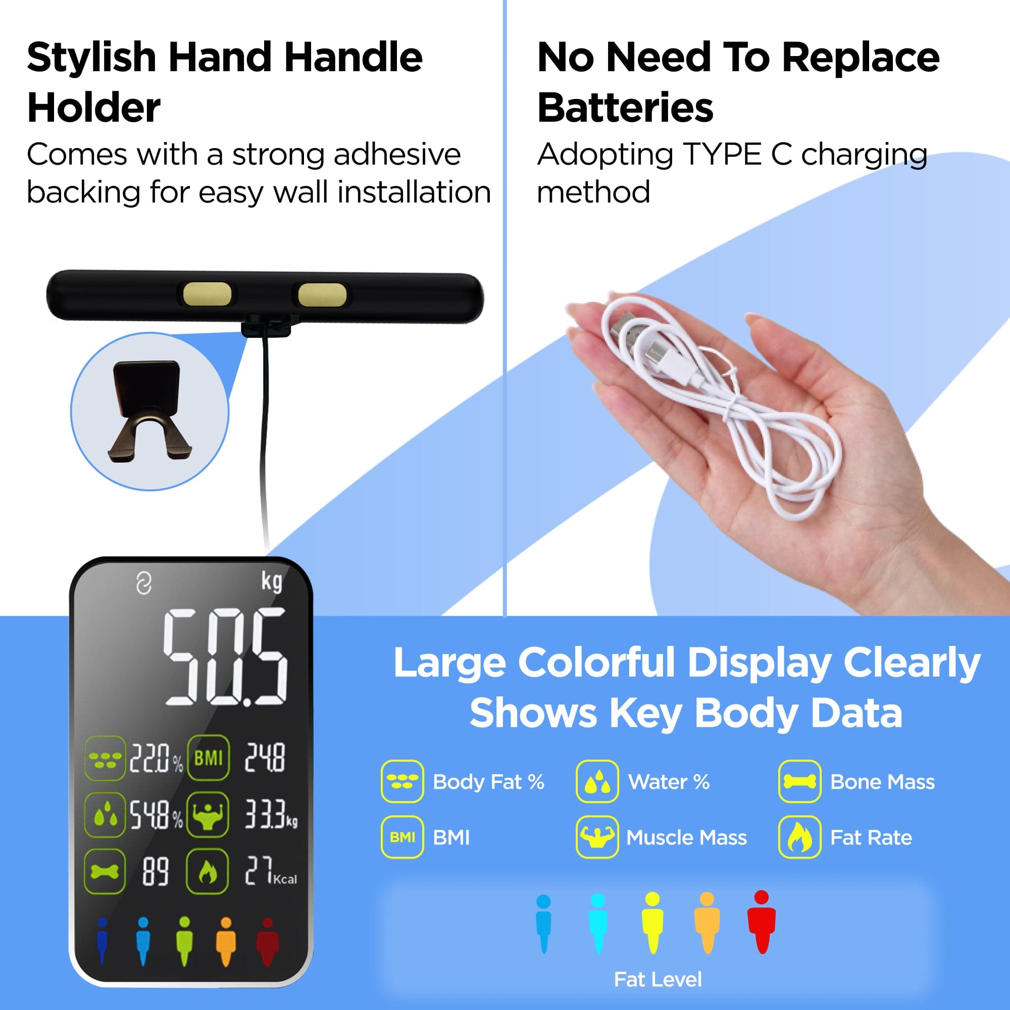 Dr Trust USA Weighing Scale Dr Trust USA 8 Electrode Digital Body Weight BMI Machine & Fat Analyzer with IOS/Android App Sync, Rechargeable, 29 Essential Metrics Composition Analysis Weighing Machine for Health Monitoring 527 (Black)