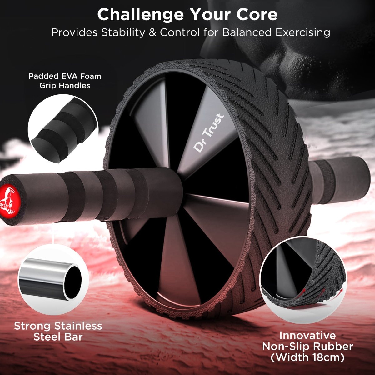 Dr Trust USA Ab Wheel Roller with Knee Mat 311 (Black)