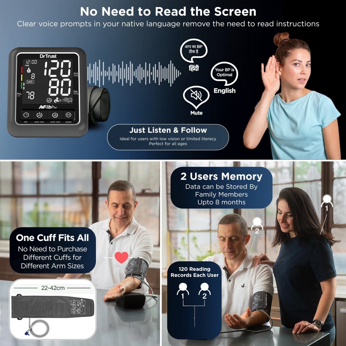 Dr Trust USA Afib Talk Atrial Fibrillation BP Monitor Blood Pressure Machine 104