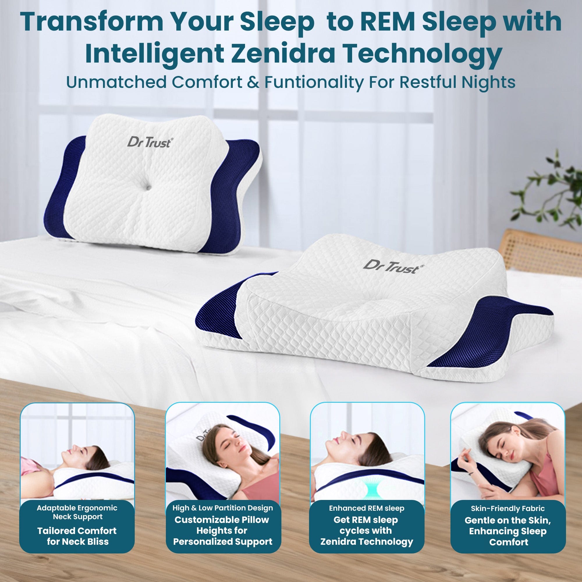 Dr Trust USA Orthopedic Pillow Dr Trust USA Anti-Snoring Pillow, for Neck Pain, Head & Shoulder Support Butterfly Orthopaedic Memory Foam Cervical Pillow Effective for Sleep Apnea, Insomnia, Snoring, & Stress Cushion 399