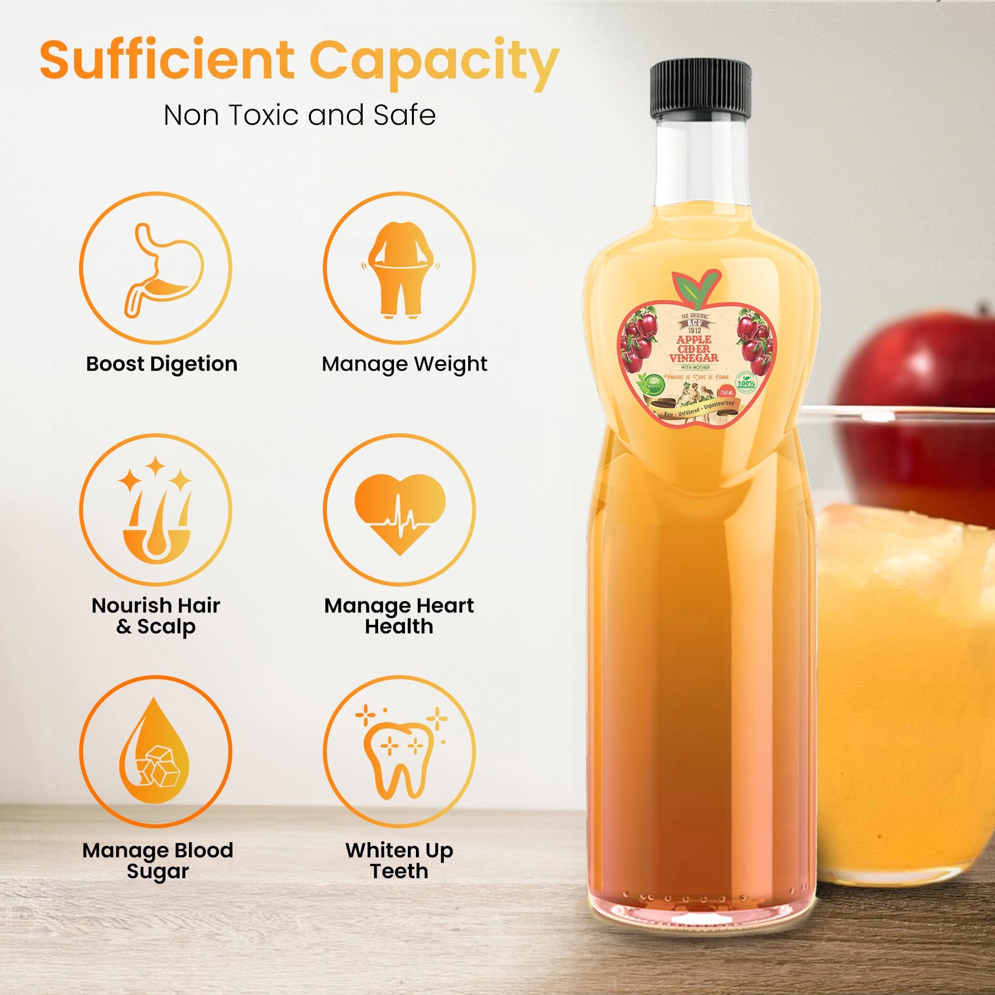 Dr Trust USA Apple Cider Vinegar Dr Trust USA Trunature Raw Organic Apple CiderVinegar 750 Ml ACV with Mother 704, Pure, Natural & Certified, Multipurpose, For Men & Women Health & Wellbeing