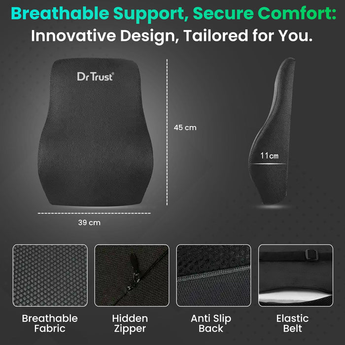 Dr Trust USA backrest Dr Trust USA Orthopedic Back Support Pillow for Office Chair, Car Seat To Sit Up Right, Memory Foam Backrest For Pain Relief, Lumbar Support, Spine Alignment, Posture Corrector 360