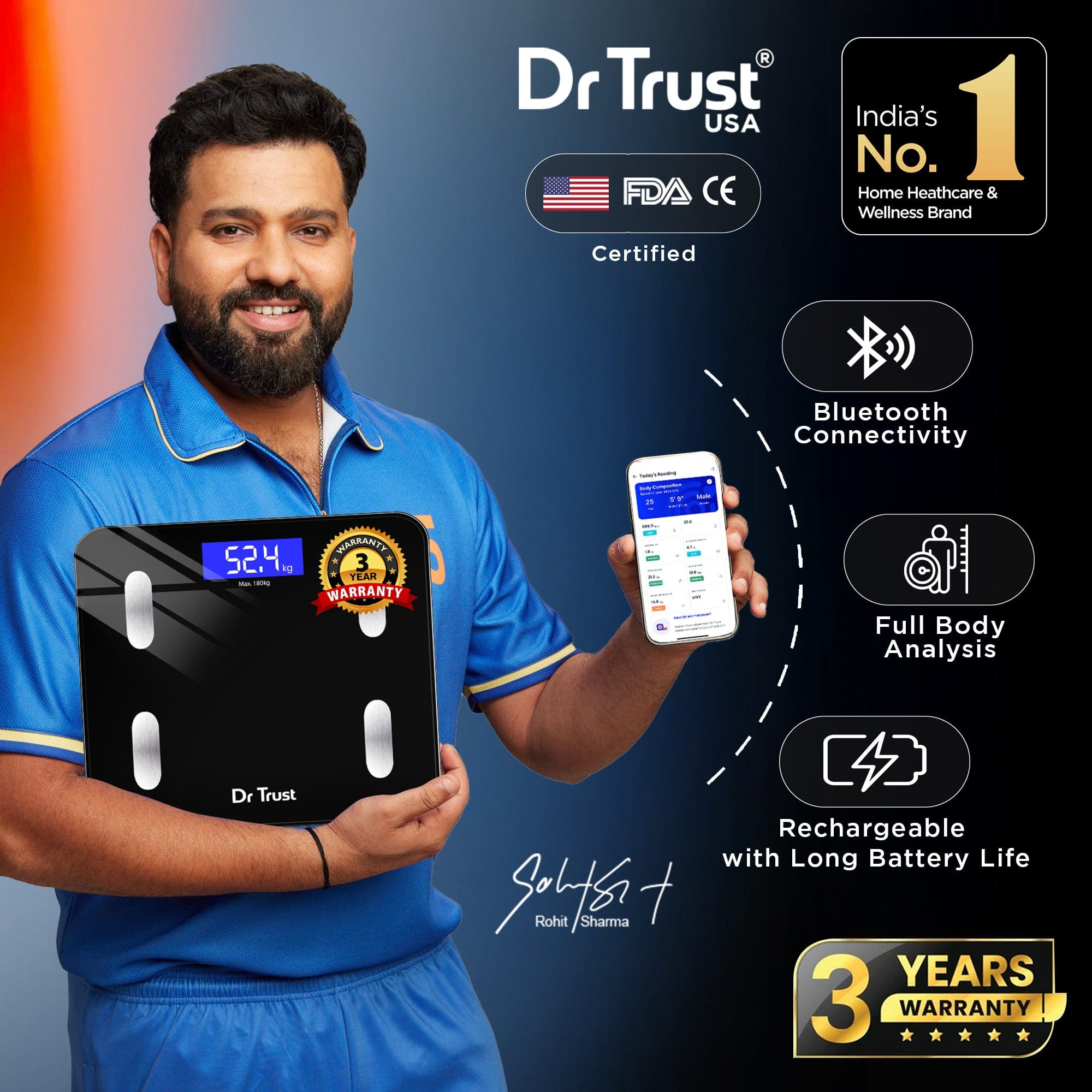 Dr Trust USA Weighing Scale Dr Trust USA Smart Body Fat and Body Composition Rechargeable Scale Analyser 2.0 for Body Weight 509