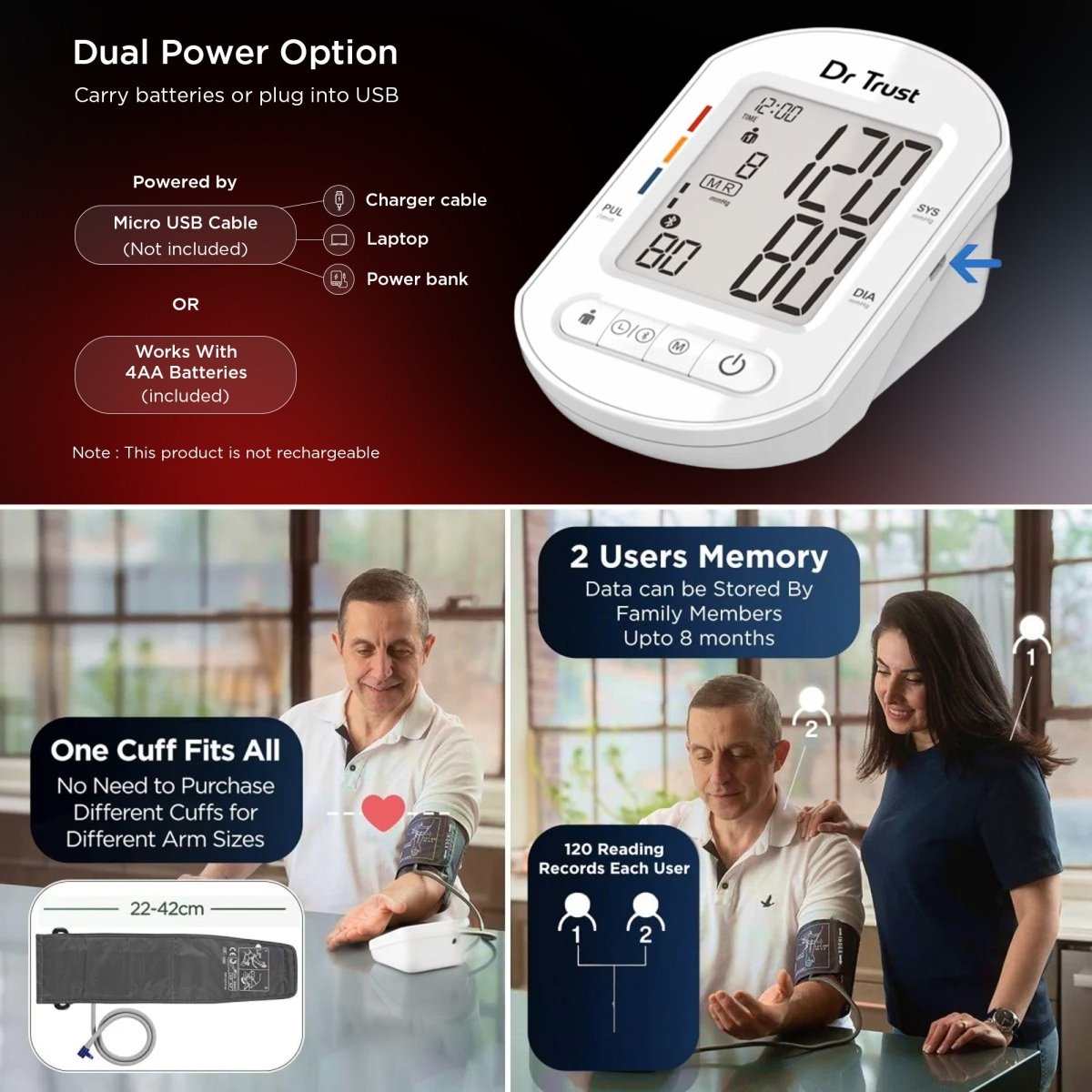 Dr Trust USA Blood Pressure Monitor Core Model with Bluetooth 124