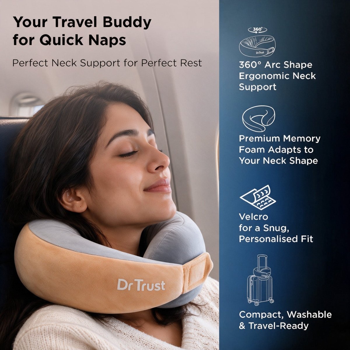 Dr Trust USA Cocoon 3205 Travel Neck Pillow with 360° Support – Pink Voyager