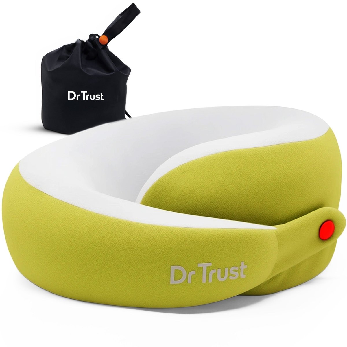 Dr Trust USA Cocoon 3219 Travel Neck Pillow 360° Ergonomic Support for Car, Flight & Train Comfortable Memory Foam Pillow with 4 Adjustable Buttons – Green