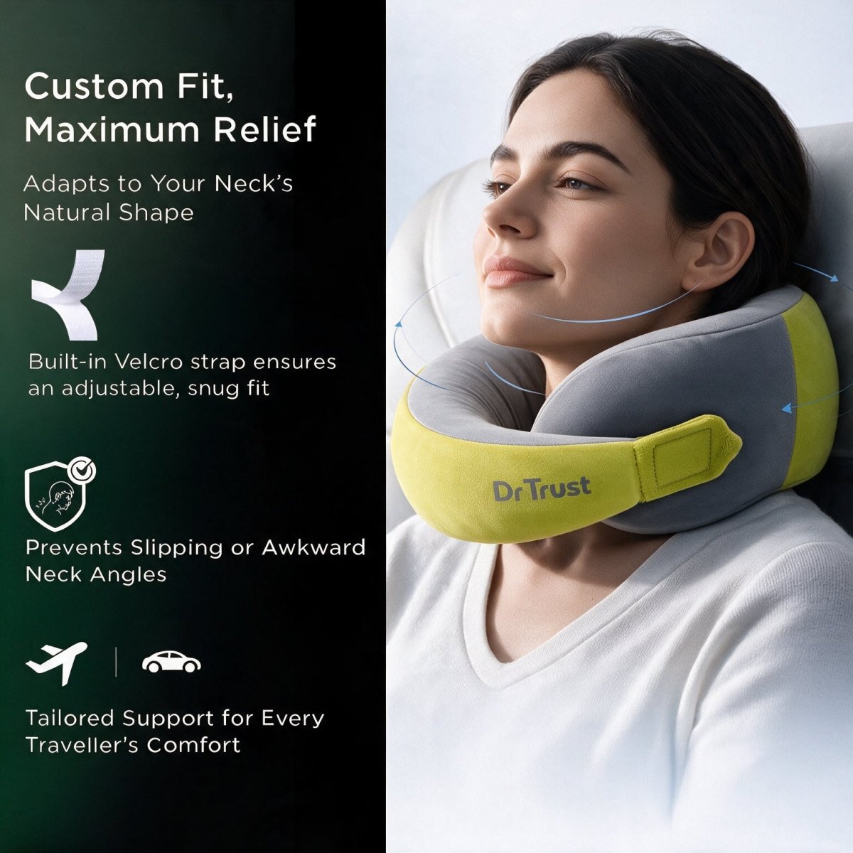 Dr Trust USA Cocoon 3219 Travel Neck Pillow with 360° Support & Memory Foam – Green