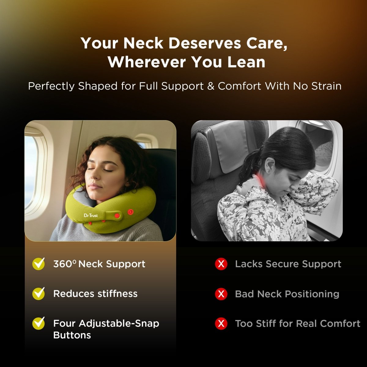 Dr Trust USA Cocoon 3219 Travel Neck Pillow with 360° Support & Memory Foam – Green