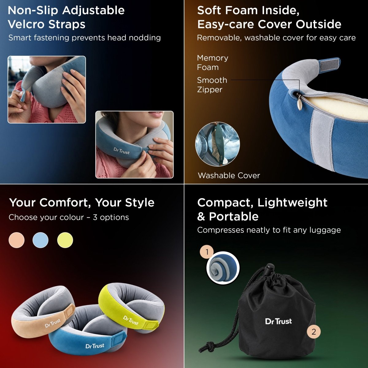 Dr Trust USA Cocoon 395 Travel Neck Pillow with 360° Support – Blue