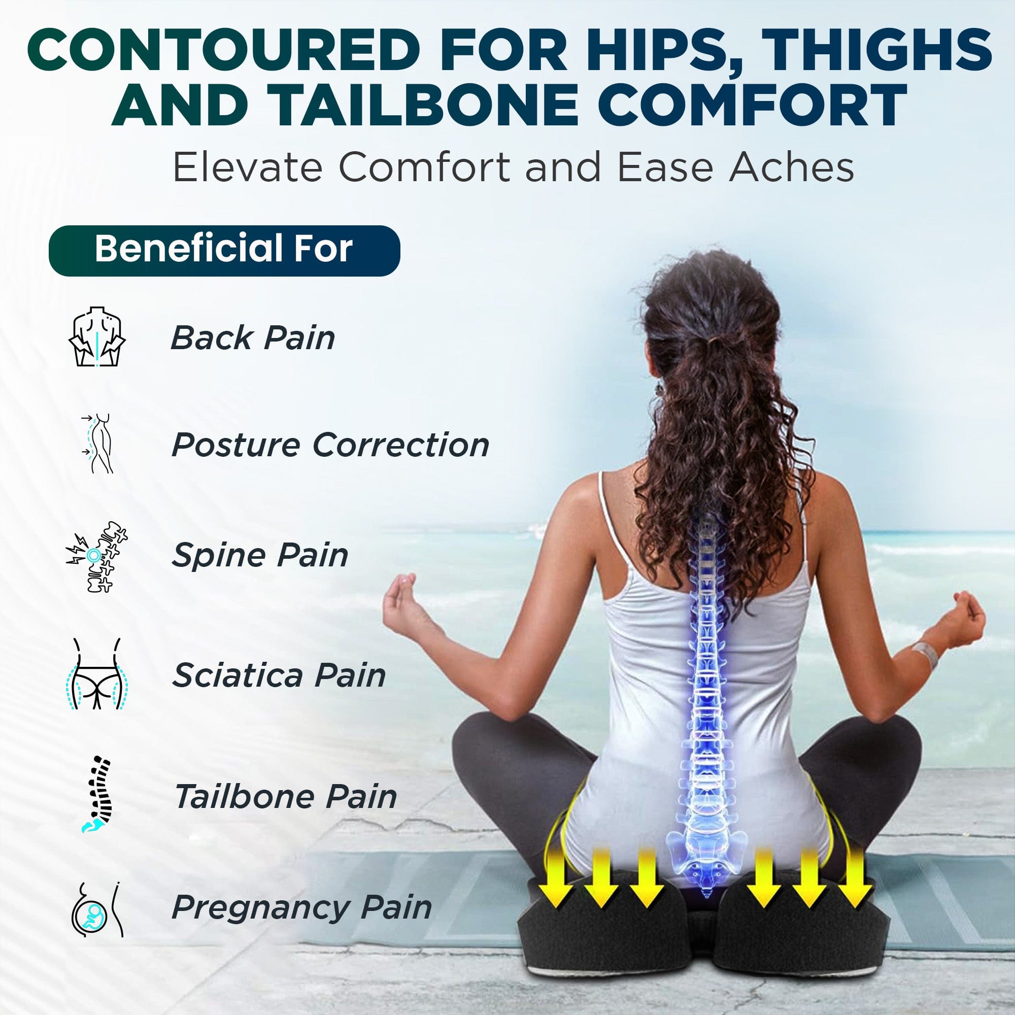 Dr Trust USA Coccyx Dr Trust USA Contoured Coccyx Pillow for Back Pain Relief and Hip, Tailbone, Sciatica Support, Office, Car, Home Chairs Sitting Comfort Seat Cushion 396 Pro for Office Chair (Pack of 1) Up to 100 Kg