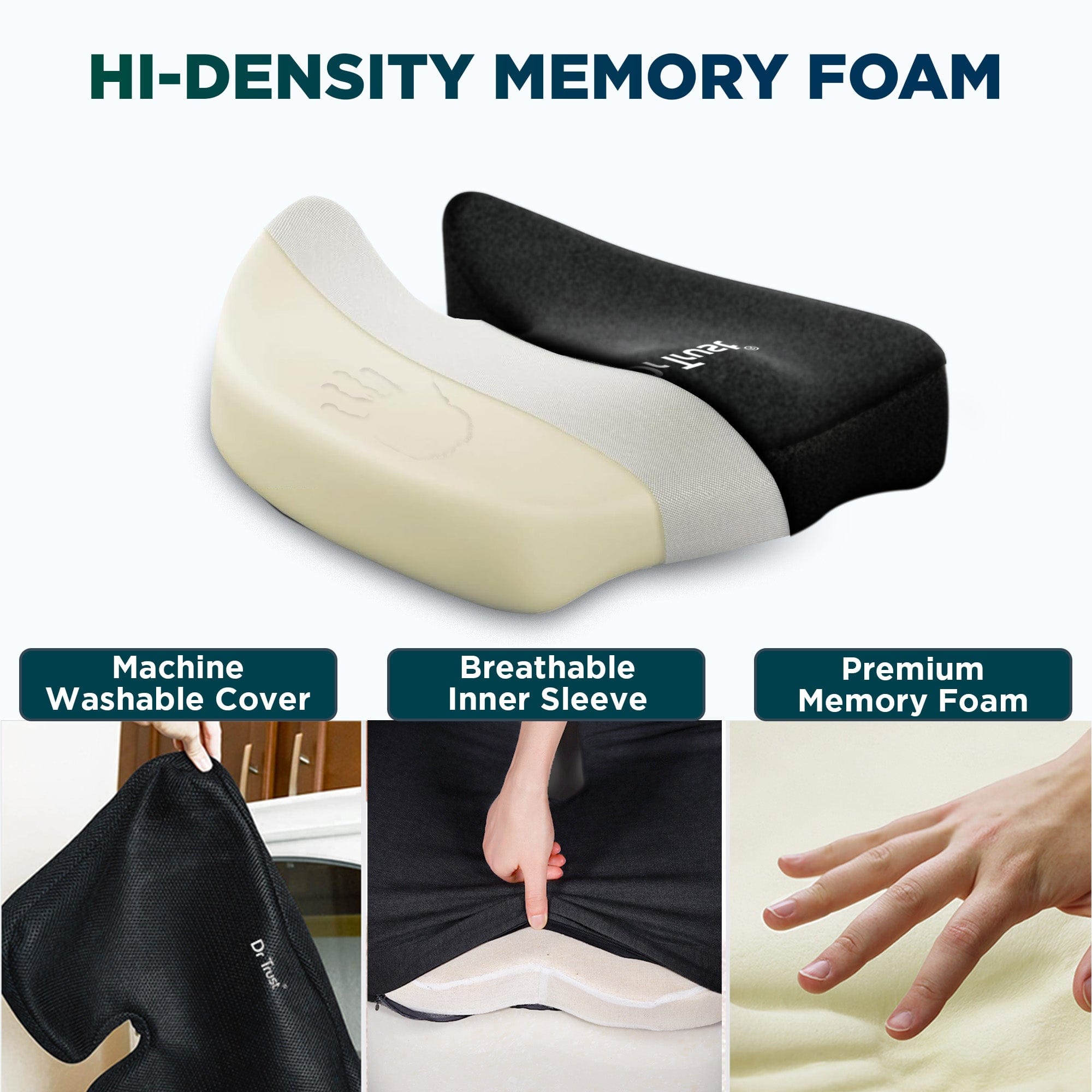 Dr Trust USA Coccyx Dr Trust USA Contoured Coccyx Pillow for Back Pain Relief and Hip, Tailbone, Sciatica Support, Office, Car, Home Chairs Sitting Comfort Seat Cushion 396 Pro for Office Chair (Pack of 1) Up to 100 Kg