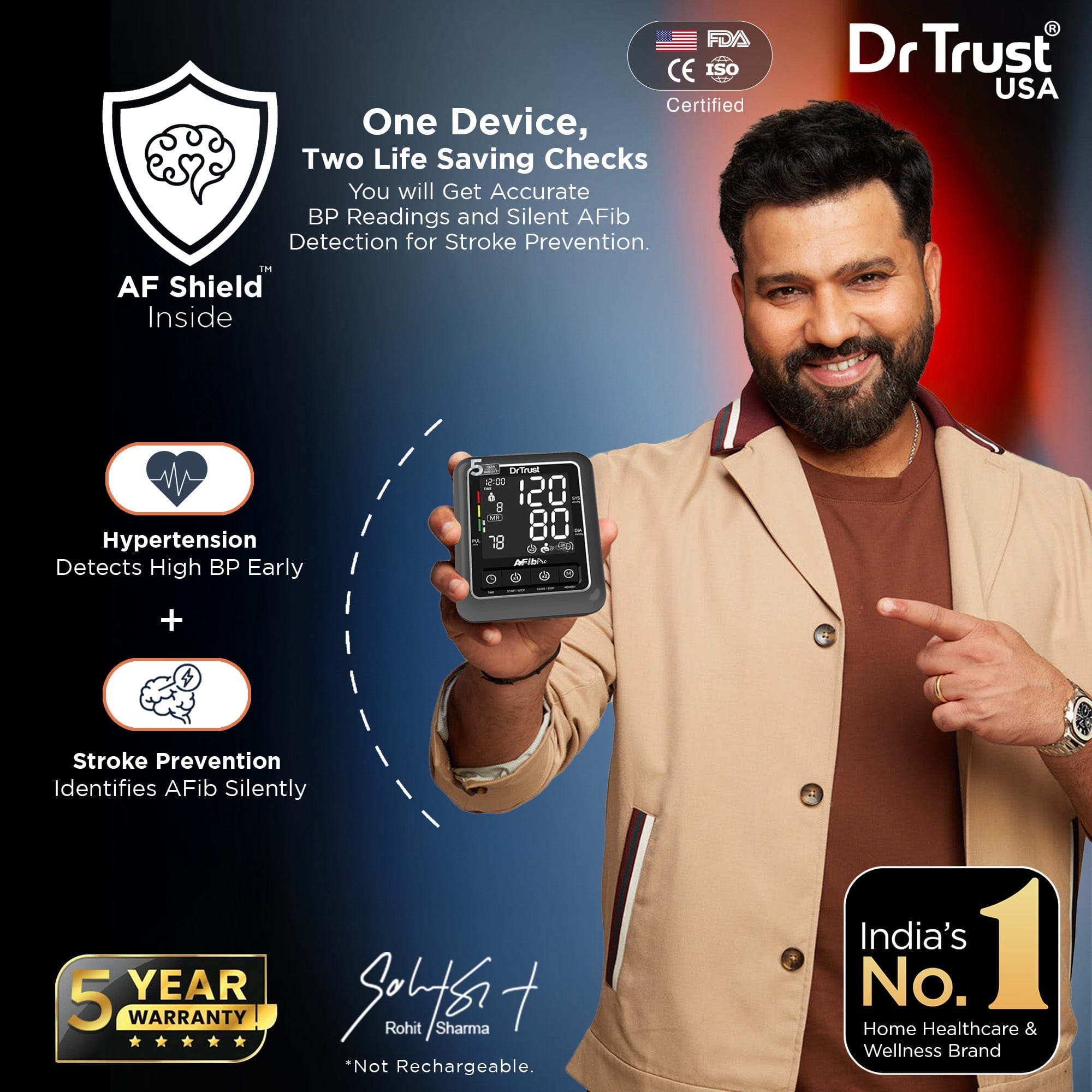 Dr Trust USA Blood Pressure Monitor Dr Trust USA Afib Talk Atrial Fibrillation BP Monitor Blood Pressure Machine 104