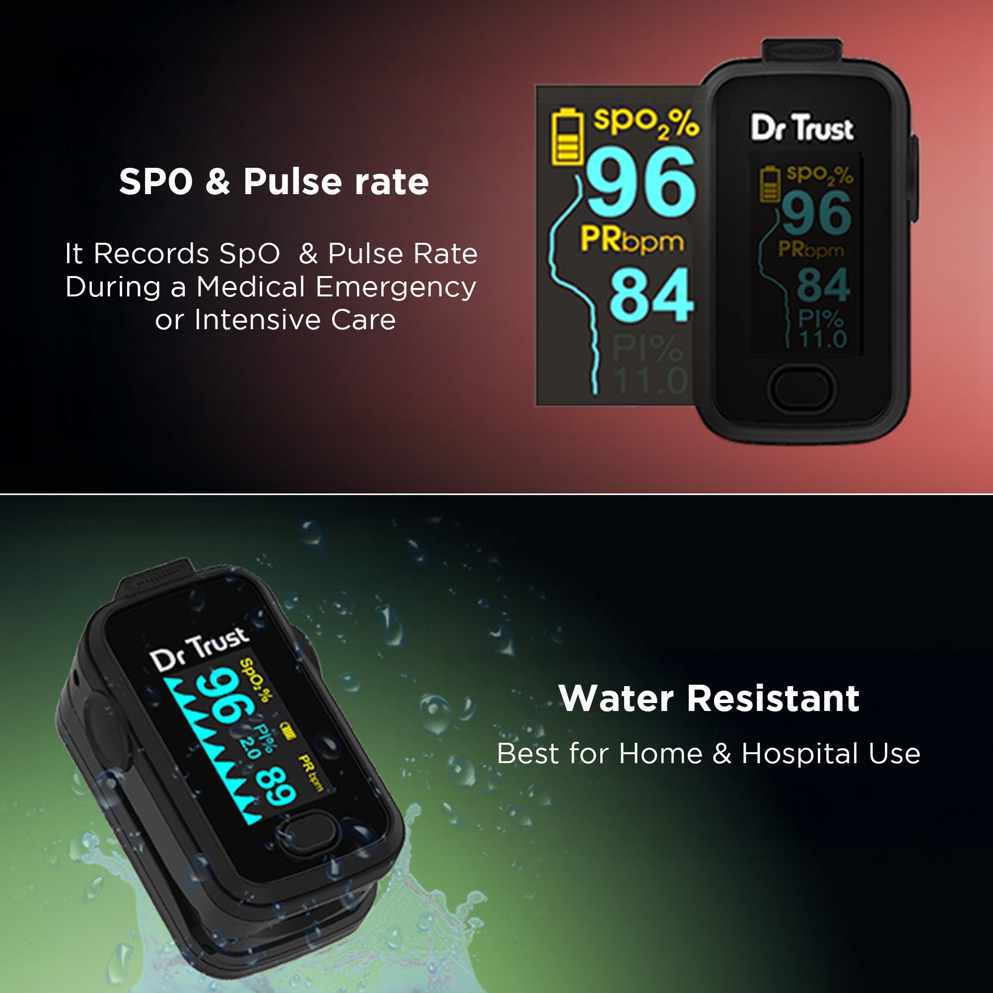 Dr Trust USA Pulse oximeter Dr Trust USA Signature Fingertip Pulse Oximeter Spo2 check 201 (Black)