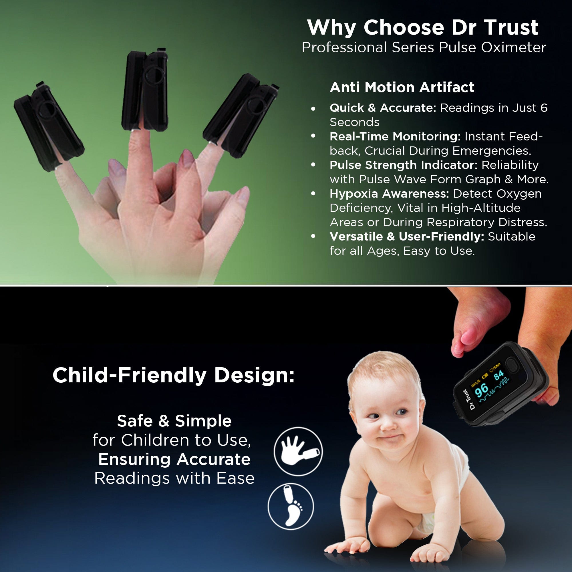 Dr Trust USA Pulse oximeter Dr Trust USA Signature Fingertip Pulse Oximeter Spo2 check 201 (Black)