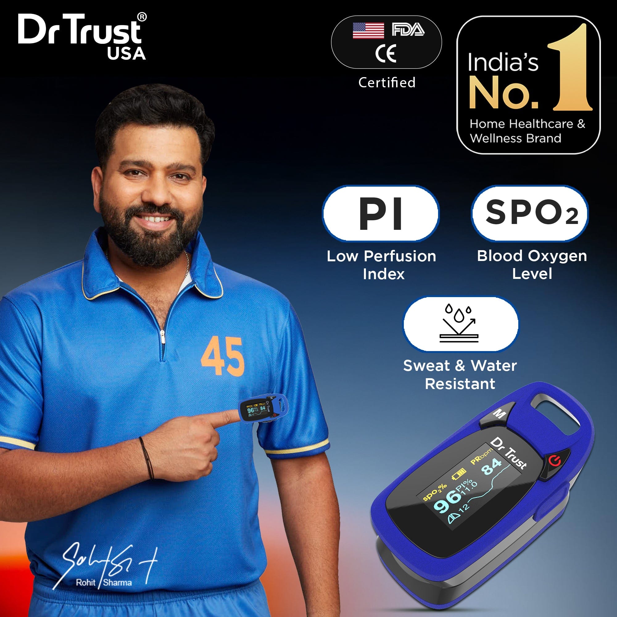 Dr Trust USA Pulse oximeter Dr Trust USA Professional Series Finger Tip Pulse Oximeter Sp02 check (Blue) 202