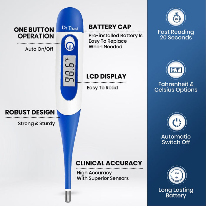 Dr Trust USA Thermometer2 Dr Trust USA Instascan® Flexible Tip Digital Thermometer for Fever Measurement, Waterproof Oral, Rectal, Under Arm Use Temperature Meter for Baby, Infant, Kids & Adults - 617