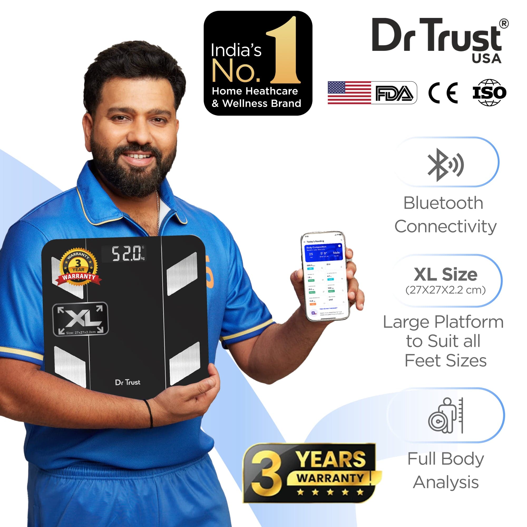 Dr Trust USA Weighing Scale Dr Trust USA Hercules Smart Body Fat Analyser & Composition Scale 525, BMI, Personal Weighing Machine Monitor Body Weight Loss, Age & Bone Mass and Syncs With Fitness App