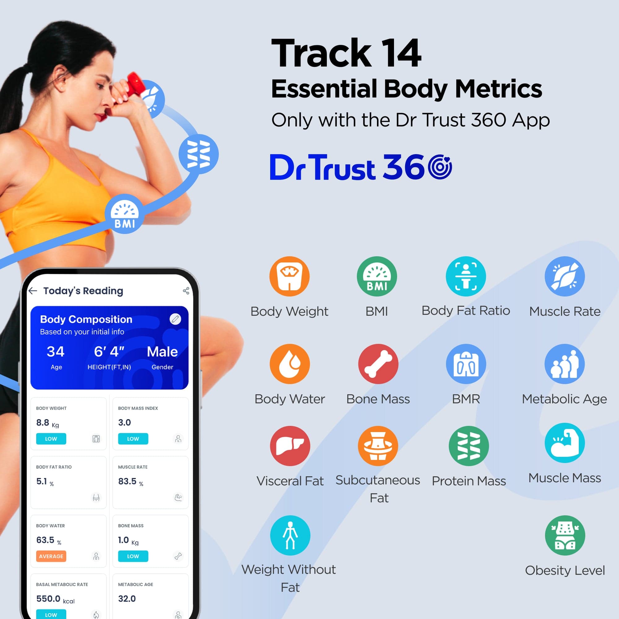 Dr Trust USA Weighing Scale Dr Trust USA Hercules Smart Body Fat Analyser & Composition Scale 525, BMI, Personal Weighing Machine Monitor Body Weight Loss, Age & Bone Mass and Syncs With Fitness App