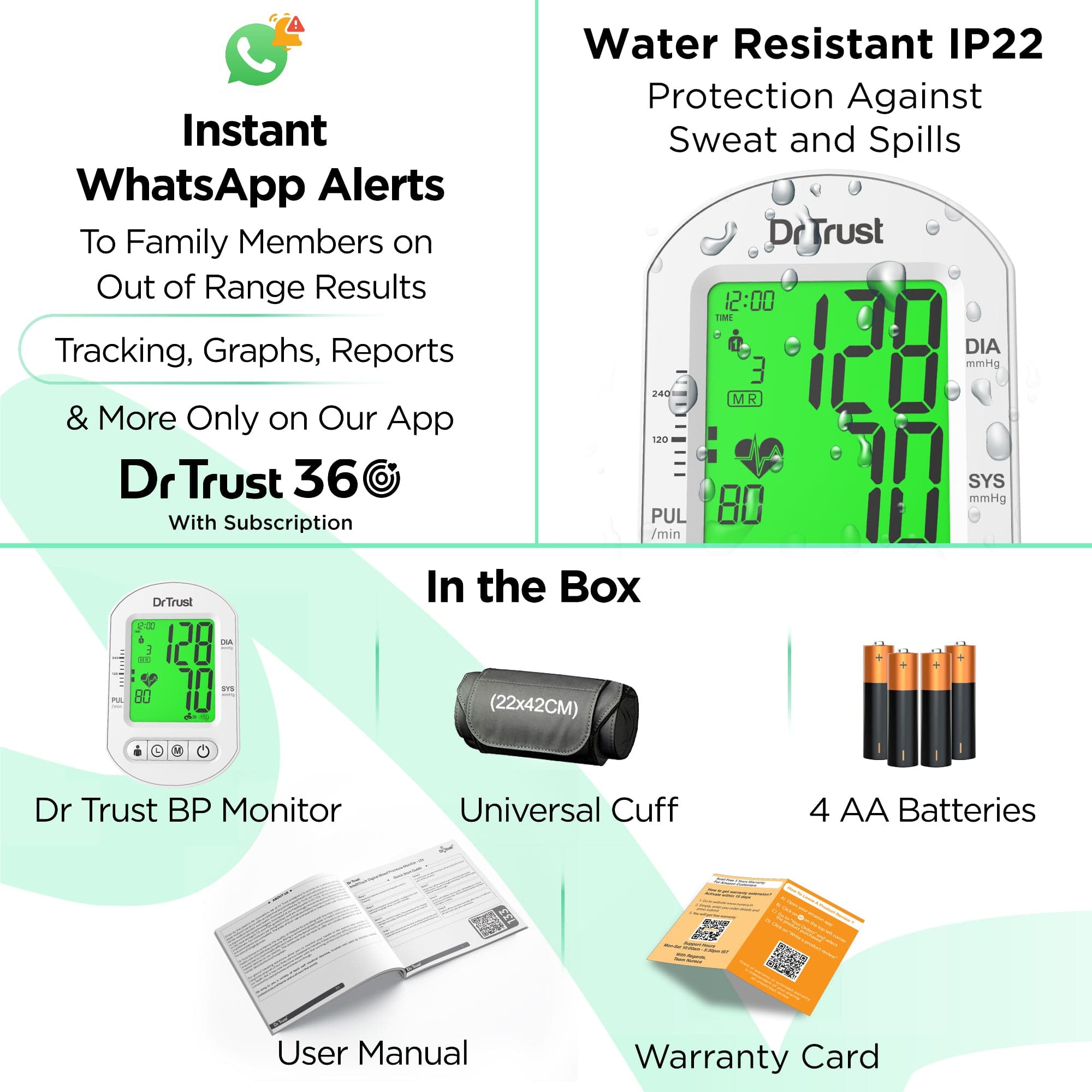 Dr Trust USA Blood Pressure Monitor Dr Trust USA Intellitrack 133 Fully Automatic Portable Digital Blood Pressure Monitor USB Compatible & Powered by 4 AAA Batteries BP Machine with 3 Color Backlight