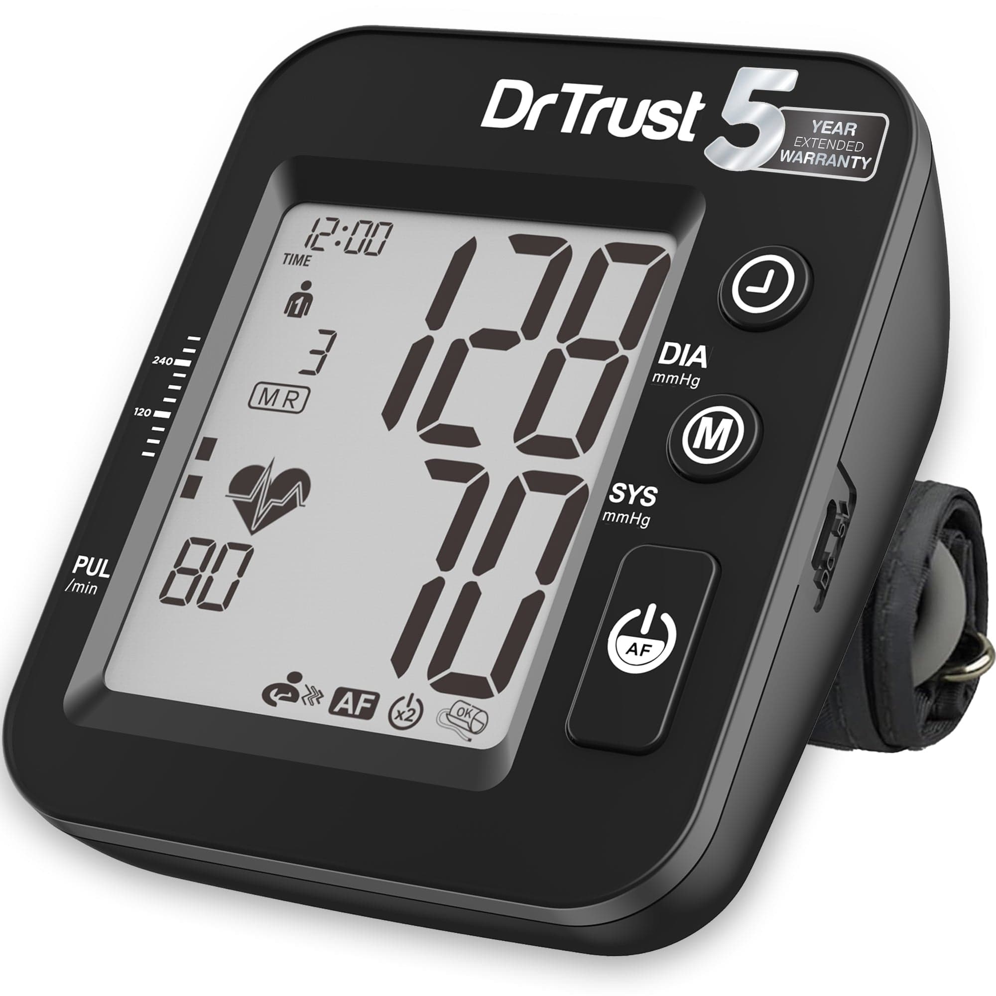 Dr Trust USA Blood Pressure Monitor Dr Trust USA IntelliTrack Blood Pressure Monitor 131 for Atrial Fibrillation Detection & Stroke Prevention, USB Compatible & Powered By 4 AAA Batteries BP Machine with Afib, MDI Technology (Black)