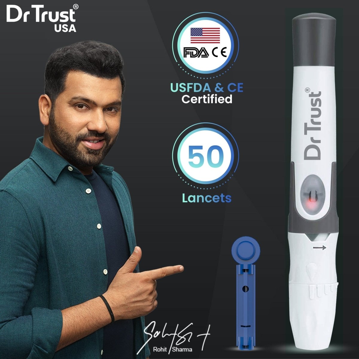 Dr Trust USA Lancing Device Pen & 50 Lancets 9007